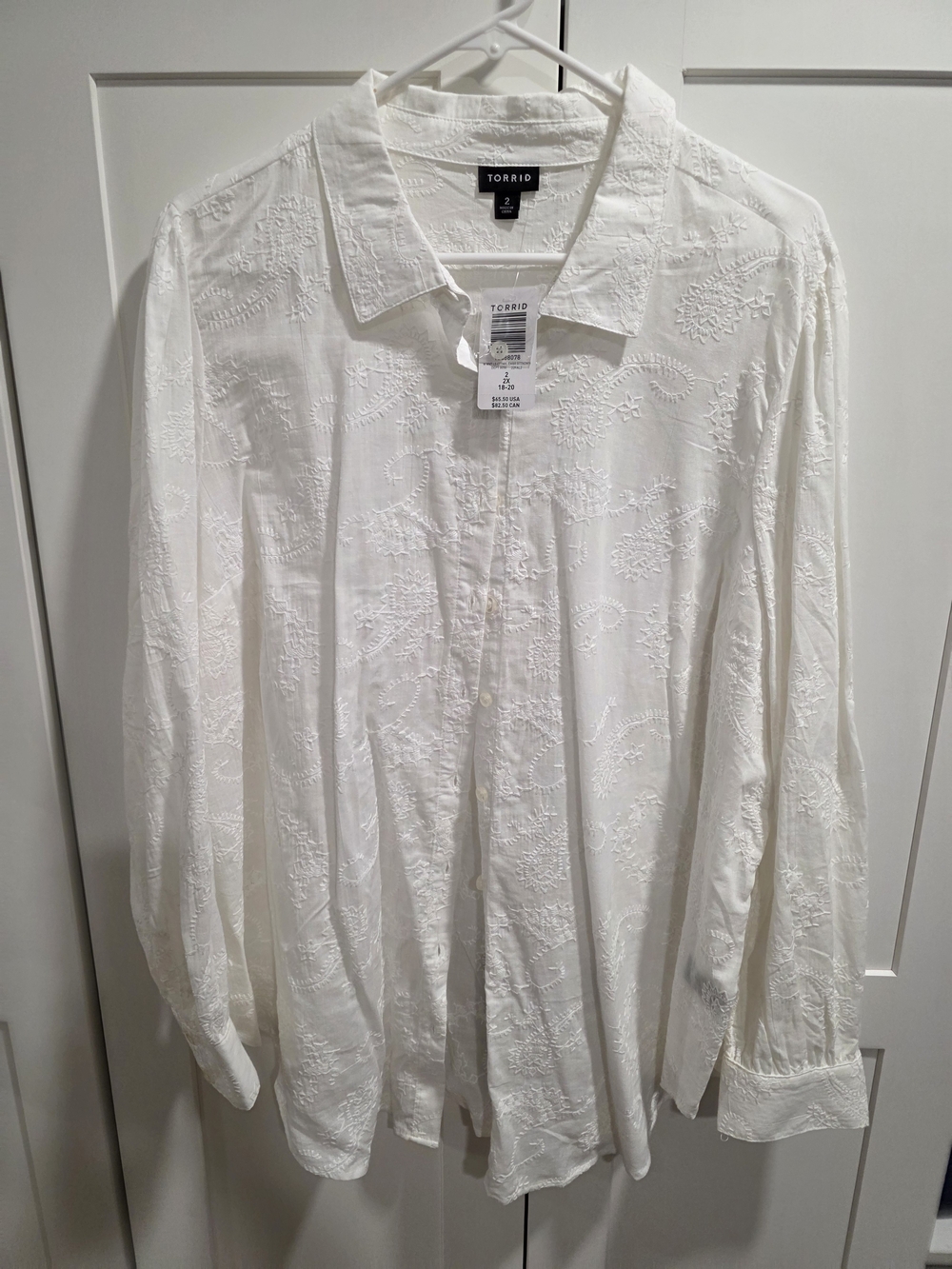 Torrid White Embroidered Button-Up Shirt